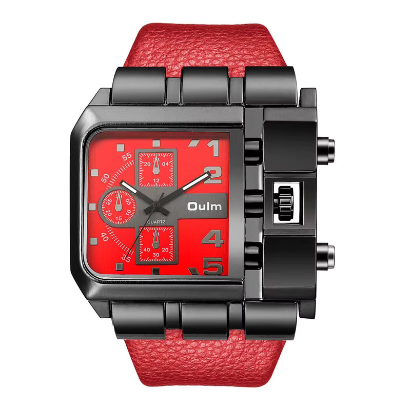 Oulm 3364 Luxury Fashion Business Men Wristwatch Dial Wide Strap Leather with free Earbuds
