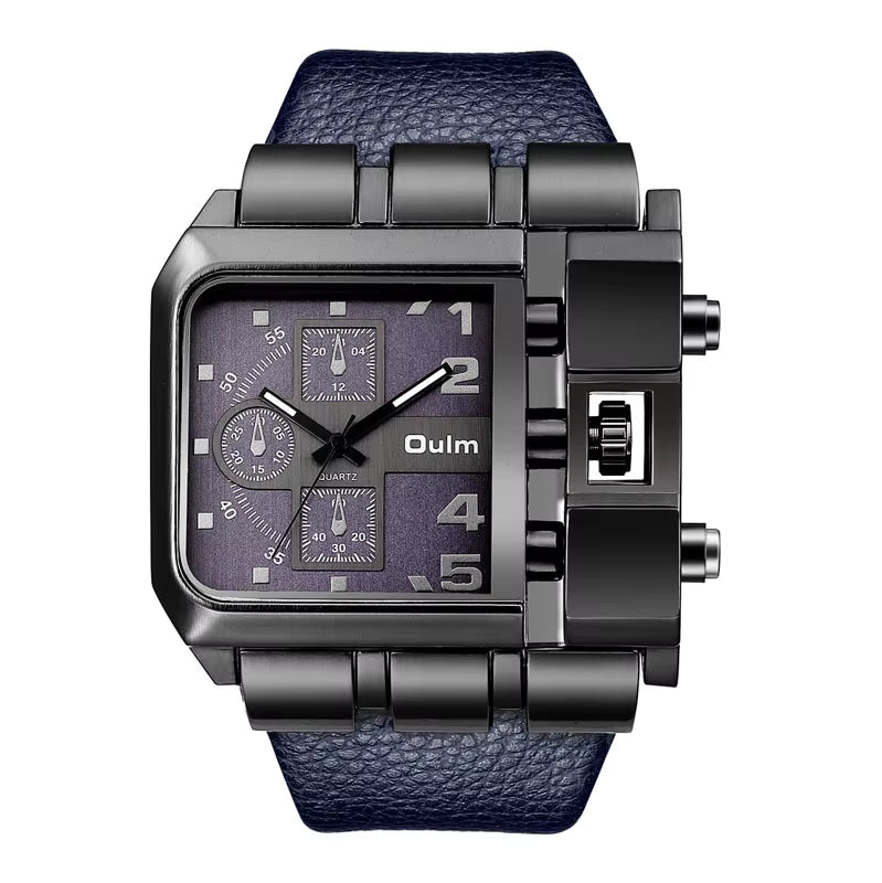 Oulm 3364 Luxury Fashion Business Men Wristwatch Dial Wide Strap Leather with free Earbuds