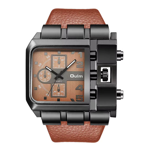 Oulm 3364 Luxury Fashion Business Men Wristwatch Dial Wide Strap Leather with free Earbuds