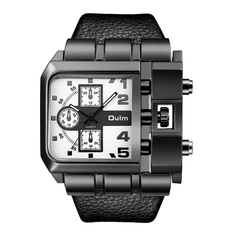 Oulm 3364 Luxury Fashion Business Men Wristwatch Dial Wide Strap Leather with free Earbuds